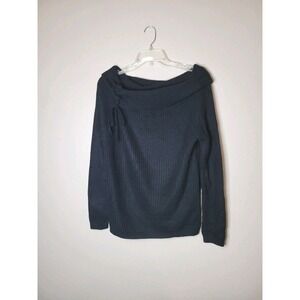Ambiance Apparel‎ 100% Acrylic Black Sweater Folded Wide Neck Long Sleeve Sz S